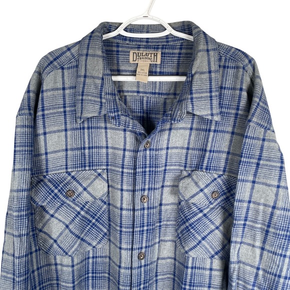 Duluth Trading Co Other - Duluth Burleyweight Flannel Shirt‎ Mens 3XL Gray Blue Plaid Cotton Button Up